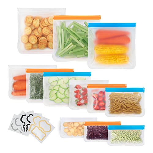 12-Pack Reusable Ziplock Bags - BPA-Free, Leak-Proof, and Freezer Safe, Keep Your Food Fresh and Organized