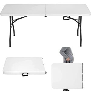 hklgorg folding table 6 ft heavy duty fold up table camping working table indoor outdoor plastic folding table utility party dining table easy to assemble with lock function white