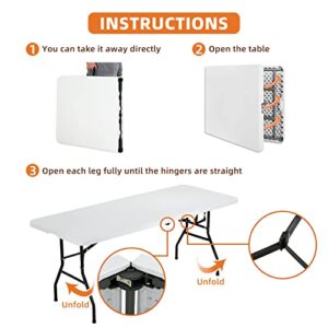 HKLGorg Folding Table 6 Ft Heavy Duty Fold Up Table Camping Working Table Indoor Outdoor Plastic Folding Table Utility Party Dining Table Easy to Assemble with Lock Function White