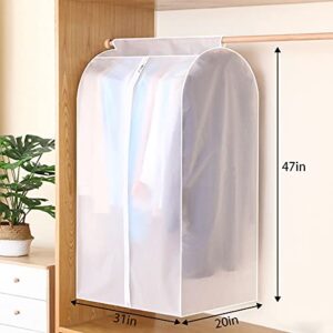 SubClap Garment Cover Hanging Clothes Bag Organizer 47 inch, Translucent Dustproof Waterproof Garment Bags for Storage Suit Shirt Dress Coat Jackets with Full Zipper & Magic Tape, 1 Pack (Wide 31”)