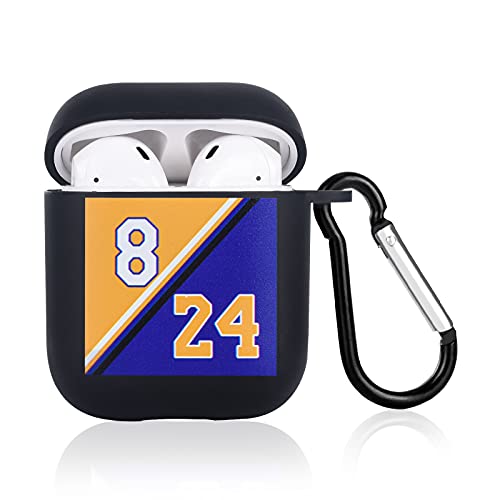 Basketball Headphone case Compatible with Airpods 2&1 Cover [8/24] Basketball Jersey Unique Design Mamba Spirit with Keychain Soft Skin Black Protective Case for Fans Boys Girls Teen