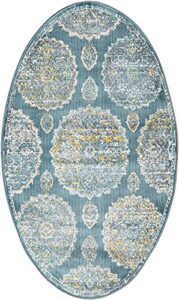 rugs.com paragon collection rug – 3' x 5' oval gray blue medium-pile rug perfect for living rooms, large dining rooms, open floorplans