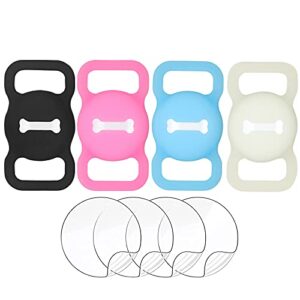 pet silicone protective case for apple tag, dog cat collar loop anti-lost locator gps finder adjustable anti-lost locator airtags for children elderly bags ,luminous noctilucent night glow 4 pack
