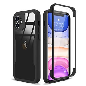 urarssa compatible with iphone 11 case full body clear design with built-in screen protector shockproof anti-scratch rugged phone case 360 protective cover for iphone 11 6.1 inch, black