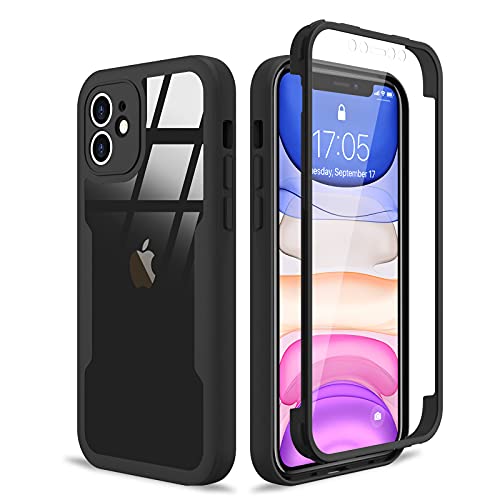 Urarssa Compatible with iPhone 11 Case Full Body Clear Design with Built-in Screen Protector Shockproof Anti-Scratch Rugged Phone Case 360 Protective Cover for iPhone 11 6.1 inch, Black