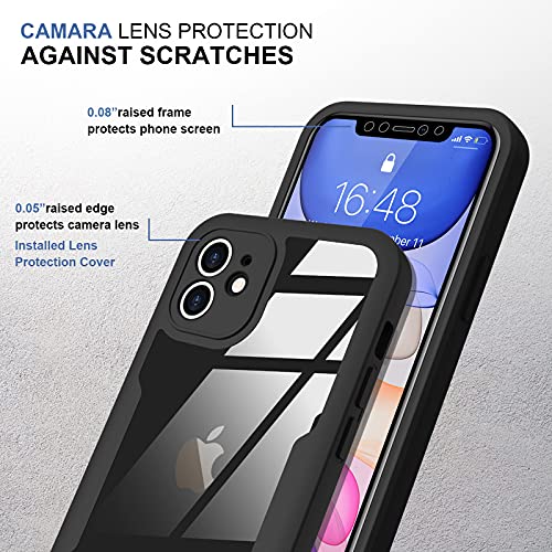 Urarssa Compatible with iPhone 11 Case Full Body Clear Design with Built-in Screen Protector Shockproof Anti-Scratch Rugged Phone Case 360 Protective Cover for iPhone 11 6.1 inch, Black