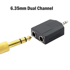 PNGKNYOCN 3.5mm (1/8 Inch) to 6.35mm (1/4 Inch) Stereo Audio Splitter，TRS 3.5mm Male to Two 6.35mm Female nterconnect Audio Connector Adapter(2-Pack)