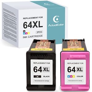 actualcolor c 64xl remanufactured ink cartridge replacement for hp 64xl 64 xl ink cartridges for evny photo 7155 7855 7858 6255 tangox 5542 7800 printer black tri-color, 2-pack