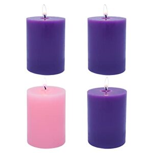 3×4 inch advent pillar candles, 3 purple and 1 pink seasonal celebration candles for advent wreath and christmas decorations, long-lasting slow-burning dripless candle