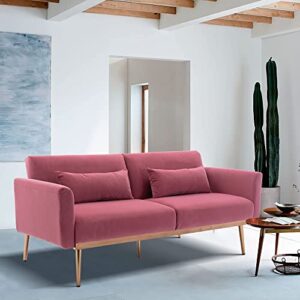 LoLado Velvet Futon Sofa Bed, Modern Tufted Convertible Sleeper Sofa with 2 Throw Pillow, Adjustable Loveseat, Accent Couch for Living Room, Bedroom, Bonus Room (Pink)