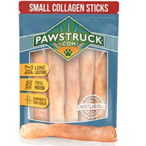 pawstruck beef collagen sticks for dogs, small long lasting chews for all breeds, 5-count bully sticks and rawhide alternative treats w/chondroitin & glucosamine, low fat & high protein dental treats