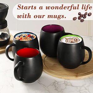 Vivimee 4 Pack Ceramic Coffee Mug Sets, 20 Ounce Large Coffee Mugs, Black Coffee Mug, Restaurant Coffee Cups for Coffee, Tea, Cappuccino, Cocoa, Cereal, Black outside and Colorful inside