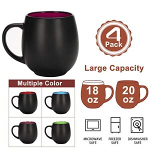 Vivimee 4 Pack Ceramic Coffee Mug Sets, 20 Ounce Large Coffee Mugs, Black Coffee Mug, Restaurant Coffee Cups for Coffee, Tea, Cappuccino, Cocoa, Cereal, Black outside and Colorful inside