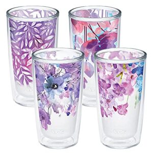 tervis made in usa double walled watercolor floral purple - crystal insulated tumbler cup keeps drinks cold & hot, 16oz - 4pk, assorted