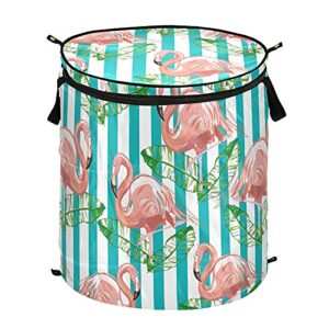 tropical flamingo pop up laundry hamper with lid foldable storage basket collapsible laundry bag for camping picnics bathroom