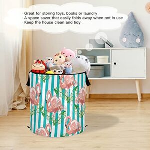 Tropical Flamingo Pop Up Laundry Hamper with Lid Foldable Storage Basket Collapsible Laundry Bag for Camping Picnics Bathroom