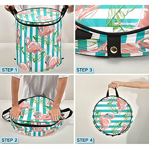 Tropical Flamingo Pop Up Laundry Hamper with Lid Foldable Storage Basket Collapsible Laundry Bag for Camping Picnics Bathroom