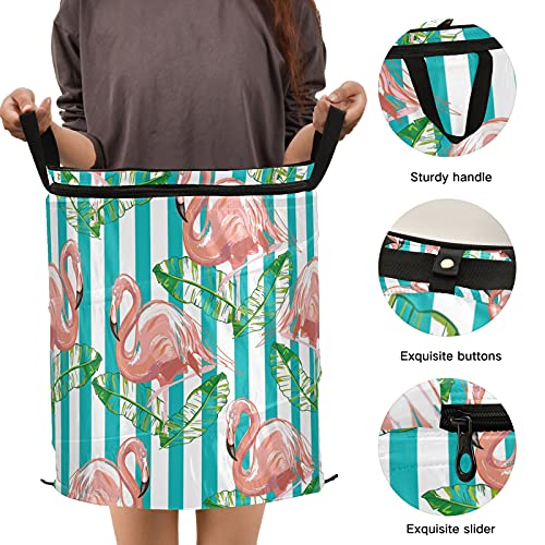 Tropical Flamingo Pop Up Laundry Hamper with Lid Foldable Storage Basket Collapsible Laundry Bag for Camping Picnics Bathroom