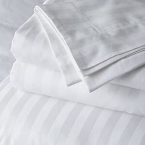 Merissa Luxury 100% Egyptian Cotton Sheets 1000 Thread Count 4 Piece Extra Deep Pocket Bed Sheet Set Sateen Stripe (White, King)