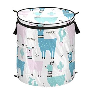 Llama Cactus Pop Up Laundry Hamper with Lid Foldable Storage Basket Collapsible Laundry Bag for Camping Home Organization