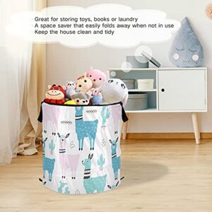 Llama Cactus Pop Up Laundry Hamper with Lid Foldable Storage Basket Collapsible Laundry Bag for Camping Home Organization