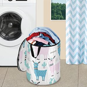 Llama Cactus Pop Up Laundry Hamper with Lid Foldable Storage Basket Collapsible Laundry Bag for Camping Home Organization
