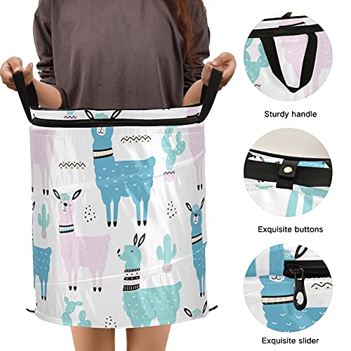 Llama Cactus Pop Up Laundry Hamper with Lid Foldable Storage Basket Collapsible Laundry Bag for Camping Home Organization