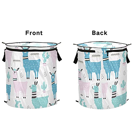 Llama Cactus Pop Up Laundry Hamper with Lid Foldable Storage Basket Collapsible Laundry Bag for Camping Home Organization