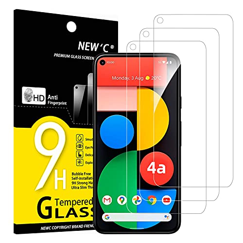 NEW'C Pack of 3, Glass Screen Protector for Google Pixel 4a 5G Anti-Scratch, Anti-Fingerprints, Bubble-Free, 9H Hardness, 0.33mm Ultra Transparent, Ultra Resistant Tempered Glass