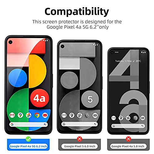 NEW'C Pack of 3, Glass Screen Protector for Google Pixel 4a 5G Anti-Scratch, Anti-Fingerprints, Bubble-Free, 9H Hardness, 0.33mm Ultra Transparent, Ultra Resistant Tempered Glass