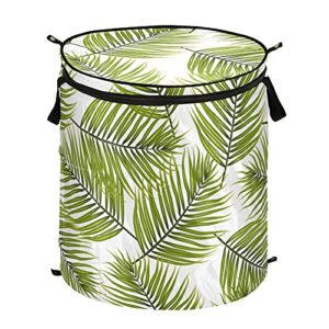 summer palm leaves pop up laundry hamper with lid foldable storage basket collapsible laundry bag for camping hotel dormitory