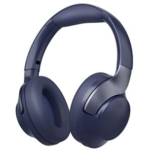 active noise cancelling headphones, reetec wireless over ear bluetooth headphones with microphone anc headphones long playtime hi-fi deep bass earphones headset for tv airplane travel - navy blue