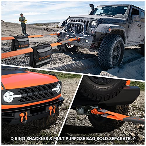 TICONN 3 ''x20' Recovery Tow Strap, Break Strength 35,000 lbs Tested Tree Saver, Triple Reinforced Webbing and Loop Straps Kit, Winch Snatch Strap (20' Recovery Strap)