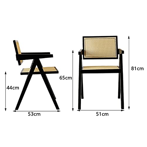 qazplm Set of 2 Retro Rattan Dining Chair Ash Wood Frames Handmade Rattan Back Chair，for Home Living Room Dining Garden Balcony Leisure Arm Chair (Wood Color)