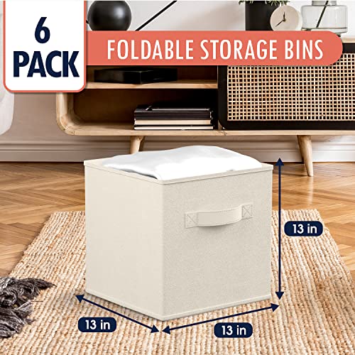 Ornavo Home Foldable Collapsible Storage Box Bins Shelf Basket Cube Organizer with Dual Handles - Set of 6-13 x 13 x 13 - Beige