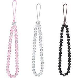 3 pieces cell phone lanyard strap phone charm bling crystal beads hand wrist lanyard strap beaded women's wristlet(black, white, pink)