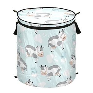 cows milk pop up laundry hamper with lid foldable storage basket collapsible laundry bag for camping picnics bathroom