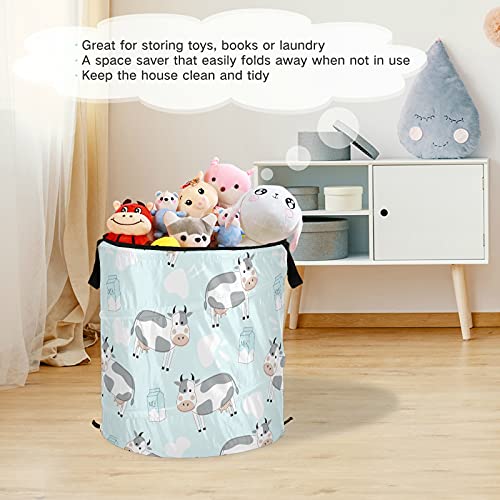 Cows Milk Pop Up Laundry Hamper with Lid Foldable Storage Basket Collapsible Laundry Bag for Camping Picnics Bathroom