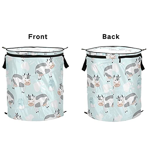 Cows Milk Pop Up Laundry Hamper with Lid Foldable Storage Basket Collapsible Laundry Bag for Camping Picnics Bathroom