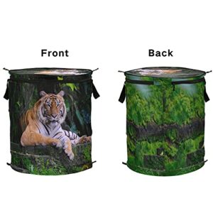 Tiger Animal Green Pop Up Laundry Hamper with Lid Foldable Storage Basket Collapsible Laundry Bag for Travel Hotel kids Room