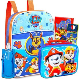 paw patrol mini backpack with lunch box for kids, boys ~ 5 pc school supplies bundle with 11" paw patrol school bag, lunch bag, water pouch, stickers, and more