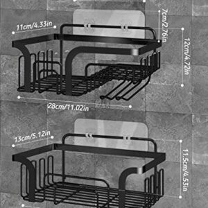 Adhesive Shower Caddy -2 Pack, Shower Organizer Shower Shelves with 18 Hooks and Soap Dish, Rustproof 304 Stainless Steel Shower Shelf Shower Shelf for Inside Shower, No Drilling for Bathroom, Kitchen