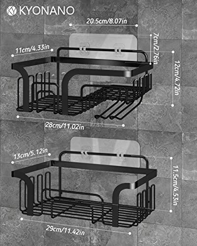 Adhesive Shower Caddy -2 Pack, Shower Organizer Shower Shelves with 18 Hooks and Soap Dish, Rustproof 304 Stainless Steel Shower Shelf Shower Shelf for Inside Shower, No Drilling for Bathroom, Kitchen