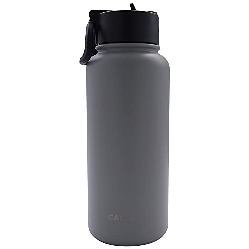 MELDIKISO 32oz Stainless Steel Water Bottle with Wide Mouth Lid, Portable Grey Drinking Cup, Double Wall Vacuum Insulated