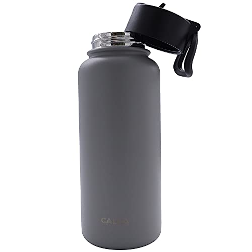 MELDIKISO 32oz Stainless Steel Water Bottle with Wide Mouth Lid, Portable Grey Drinking Cup, Double Wall Vacuum Insulated