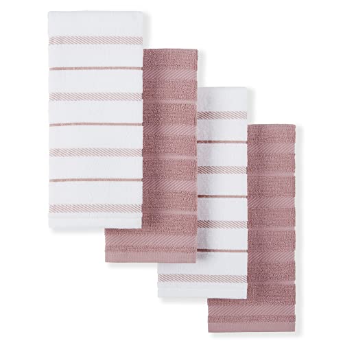 KitchenAid Albany Kitchen Towel 4-Pack Set,Cotton,Dried Rose/White, 16"x26"