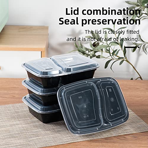 hemind Food Prep Containers 50 Pack Meal Prep Containers for Food 2 Compartment Bento Lunch Box Container, 32 oz Food Grade Safe Usage