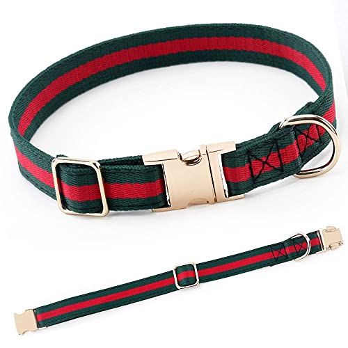 NISIYE Premium Dog Collar, Soft Comfortable Dog Collars Luxury Style, Durable Adjustable Dog Collar with Metal Buckle Safety for Puppy Small Dogs Green Red S (Neck Girth:9.6-13.7inch, Width:5/8inch)