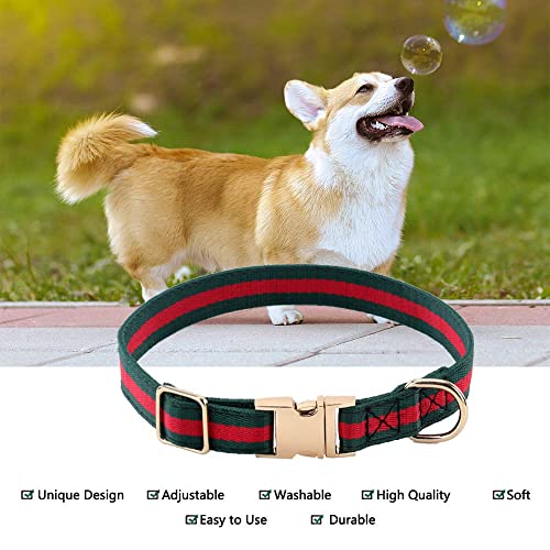 NISIYE Premium Dog Collar, Soft Comfortable Dog Collars Luxury Style, Durable Adjustable Dog Collar with Metal Buckle Safety for Puppy Small Dogs Green Red S (Neck Girth:9.6-13.7inch, Width:5/8inch)