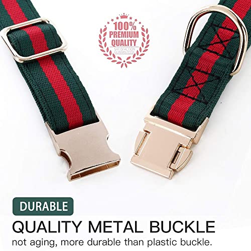 NISIYE Premium Dog Collar, Soft Comfortable Dog Collars Luxury Style, Durable Adjustable Dog Collar with Metal Buckle Safety for Puppy Small Dogs Green Red S (Neck Girth:9.6-13.7inch, Width:5/8inch)